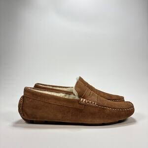 Bloomingdale's Shearling Moc Toe Slippers Brown Suede Moccasin Men's Size 7M